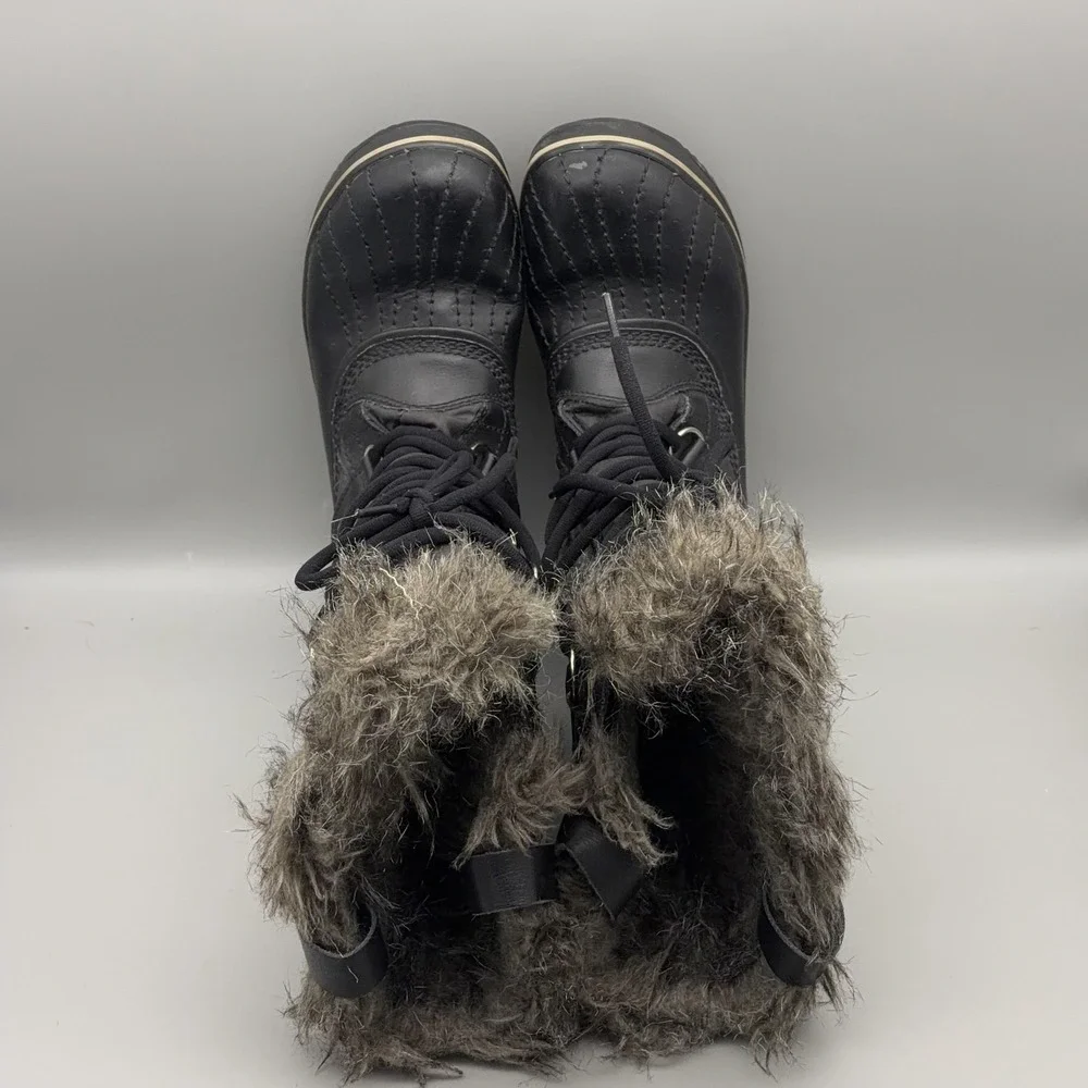 Sorel Boots Womens Size 7 Black Tofino Faux Fur Lace Up Winter Waterproof Snow